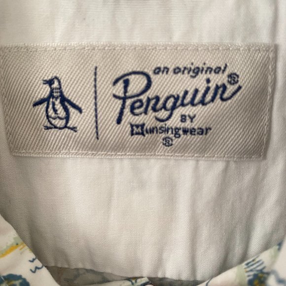 NWT Original Penguin Bright White Multiprint Button Down Shirt Size M OPWF2026OP - Picture 5 of 13
